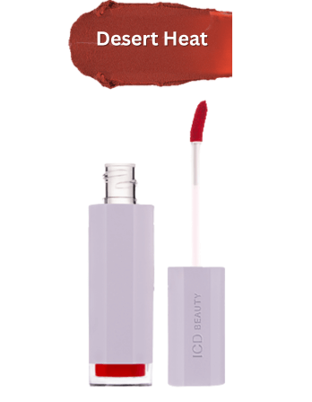 ICD Beauty Desert Heat Makeup Butter Lip Tint with applicator and color swatch, showcasing robust matte finish.