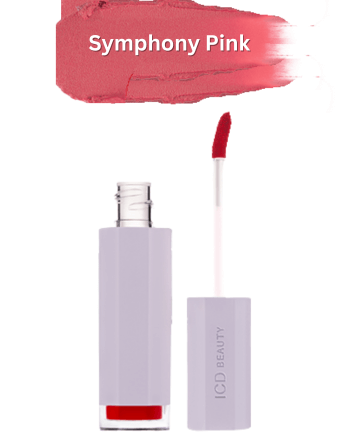 ICD Makeup Butter Lip Tint in Symphony Pink, showcasing a soft matte finish and long-lasting color.