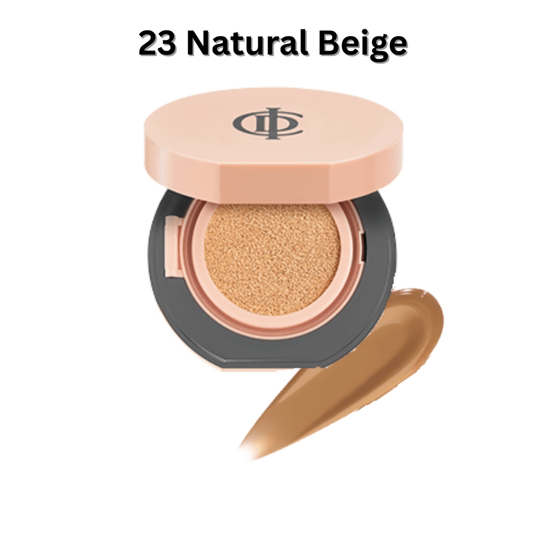ICD Makeup Luminous Glow Cushion in 23 Natural Beige, featuring buildable coverage for a dewy finish.