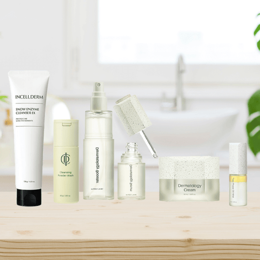 Riman ICD Essential Set featuring six skincare products for cleansing, hydrating, and rejuvenating skin.