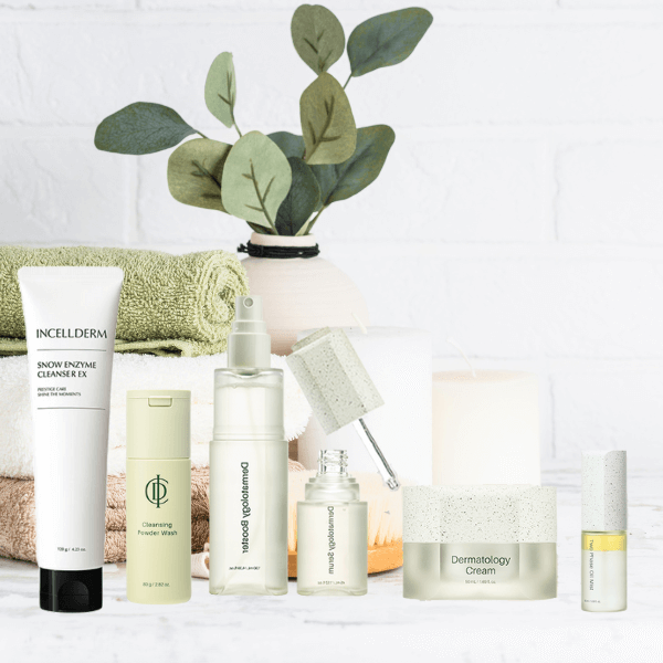 Riman ICD Essential Set featuring skincare products for cleansing, hydrating, and improving skin radiance.