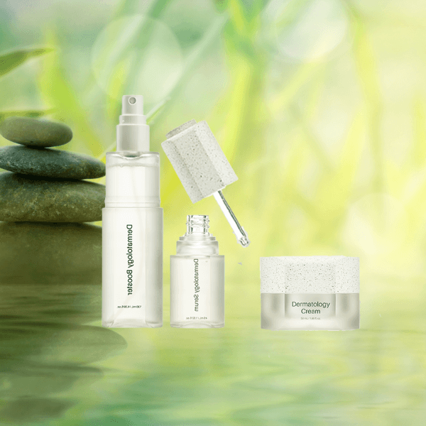 Riman ICD Starter Set featuring dermatology booster, serum, and cream for hydration and skin rejuvenation.