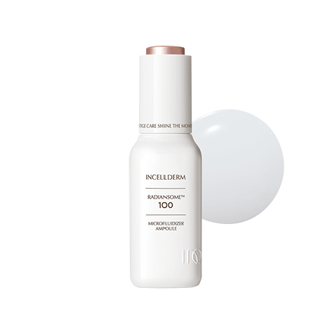 Incellerder Radiansome 100 Microfluidizer Ampoule with cap, promoting skin radiance and nourishment.
