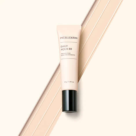 Incellderm Daily Aqua BB cream in a skincare tube on a soft background, perfect for a radiant daily look.