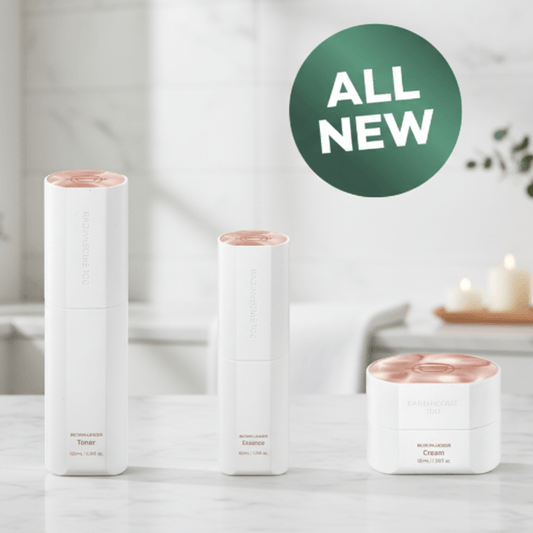 Riman ICD Radiansome 100 Advanced Ritual Set featuring toner, essence, and cream, all new skincare products.
