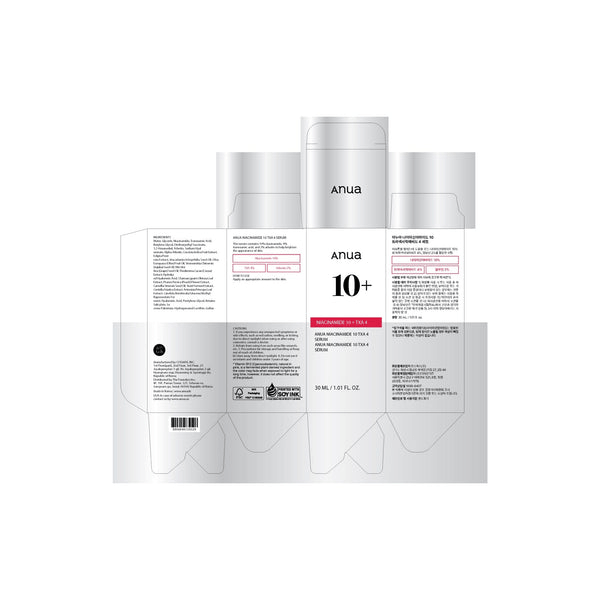 Anua Niacinamide 10 TXA 4 Serum packaging displaying product details and usage instructions.