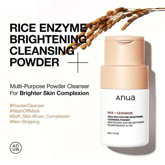 Anua Rice Enzyme Brightening Cleansing Powder product image showcasing its multi-purpose use for brighter skin complexion.