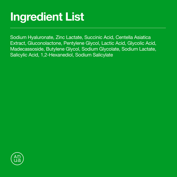 Ingredient list for Anua Triple Acid Spot Care Microdart Patch, showcasing key active components.
