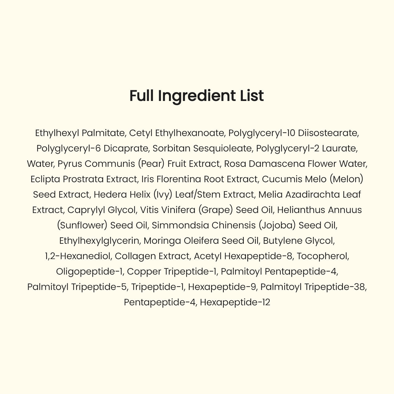 Full ingredient list for Biodance Collagen Cleansing Oil, showcasing key components and their benefits.