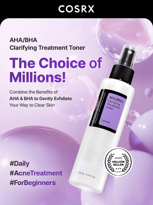 COSRX AHA/BHA Clarifying Treatment Toner for clear skin, exfoliate, balance oil, and improve texture in Korean skincare.
