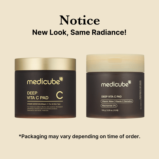 Medicube Deep Vita C Pads, new packaging, same effective formula for brighter, smoother skin.