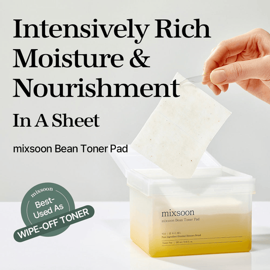 mixsoon Bean Toner Pad with text highlighting intensively rich moisture and nourishment in a sheet