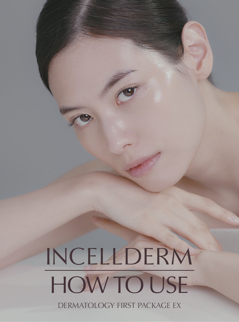 Model demonstrating Riman ICD Dermatology First Package for youthful, radiant skin, showcasing hydration and glow.