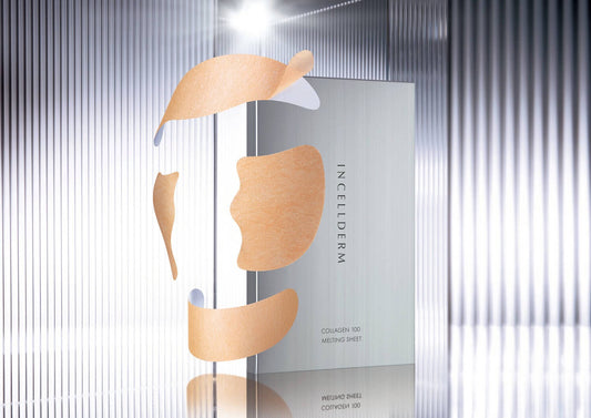 Riman Incellderm Collagen 100 Melting Sheet Mask with marine collagen for skin rejuvenation and wrinkle reduction.