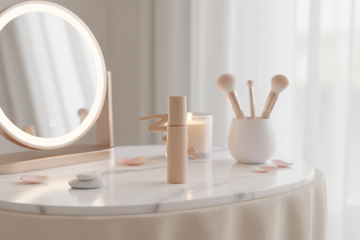 Riman ICD Sheer Glow BB cream providing moisture and a dewy finish in a sleek, modern packaging.