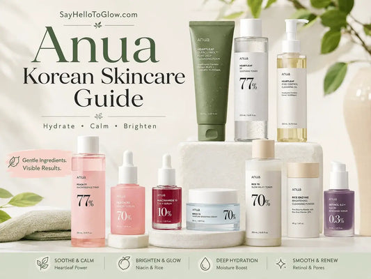 Anua Korean Skincare Guide: Best Products for Calm, Hydrated, Glass-Skin-Looking Skin displayed on a neutral background.