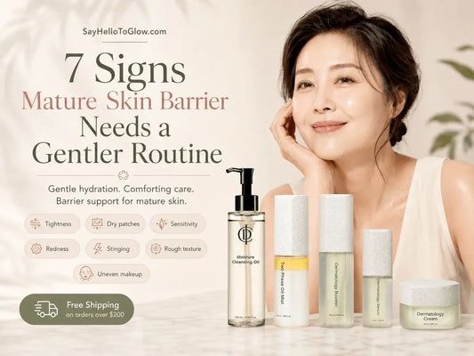 7 Signs Your Mature Skin Barrier May Need a Gentler Routine featuring Korean face products for mature skin.