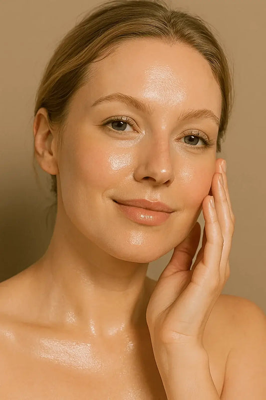 A woman with radiant skin applying Riman ICD Dermatology Cream, representing The Ultimate Korean Anti-Aging Solution: Riman ICD Dermatology Cream.