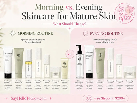 Morning vs. Evening Skincare for Mature Skin: What Should Change? Korean face products for optimal hydration and care.