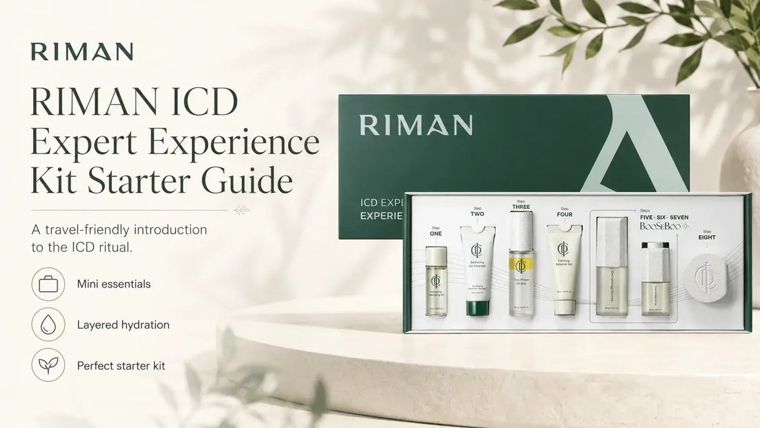 RIMAN ICD Expert Ritual Experience Kit: Meet the Whole Ritual Before You Commit, showcasing travel-size Korean face products.