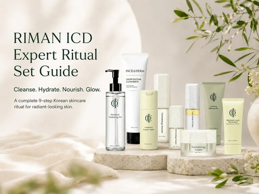 RIMAN ICD Expert Ritual Set: The Complete 9-Piece Korean Skincare Ritual, From Double Cleanse to SPF display.