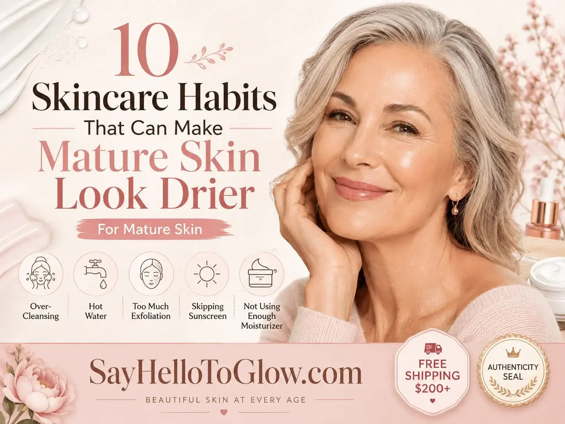 10 Skincare Habits That Can Make Mature Skin Look Drier with beauty products and tips for hydration.