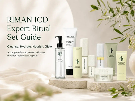 RIMAN ICD Expert Ritual Set: The Complete 9-Piece Korean Skincare Ritual, From Double Cleanse to SPF display.