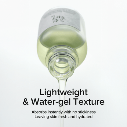 Beauty of Joseon Calming Serum Green Tea + Panthenol showcasing its lightweight water-gel texture for hydration.