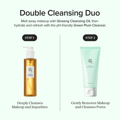 Double Cleansing Duo featuring Ginseng Cleansing Oil and Beauty of Joseon Green Plum Refreshing Cleanser.