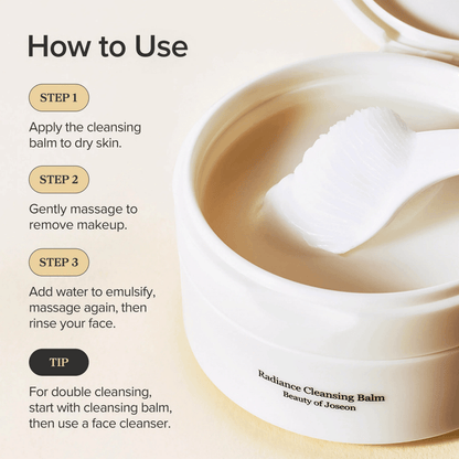 How to use Beauty of Joseon Radiance Cleansing Balm with steps for effective cleansing and skincare routine.