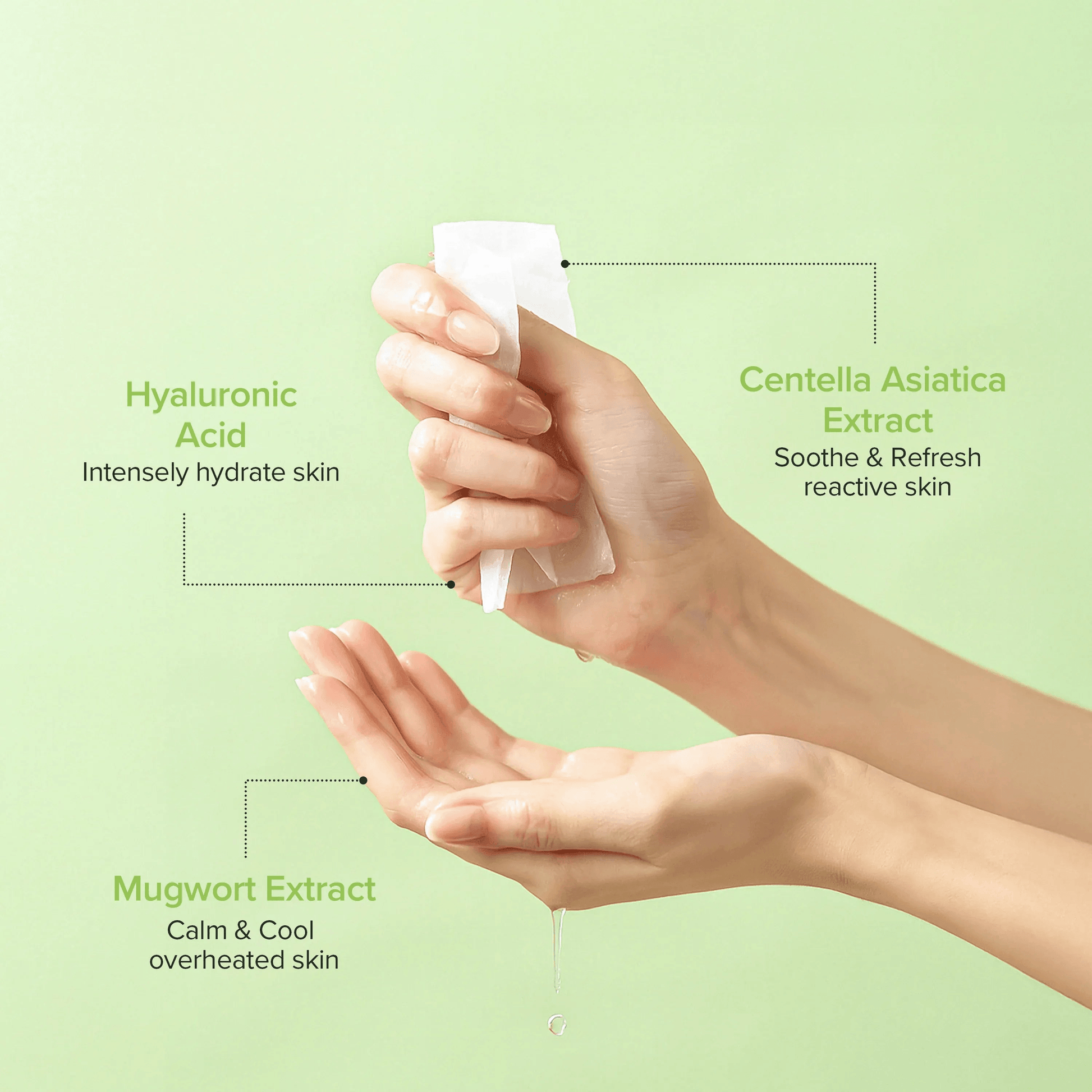 Beauty of Joseon Centella Asiatica Calming Mask showcasing key ingredients: Hyaluronic Acid, Centella Asiatica Extract, Mugwort Extract.