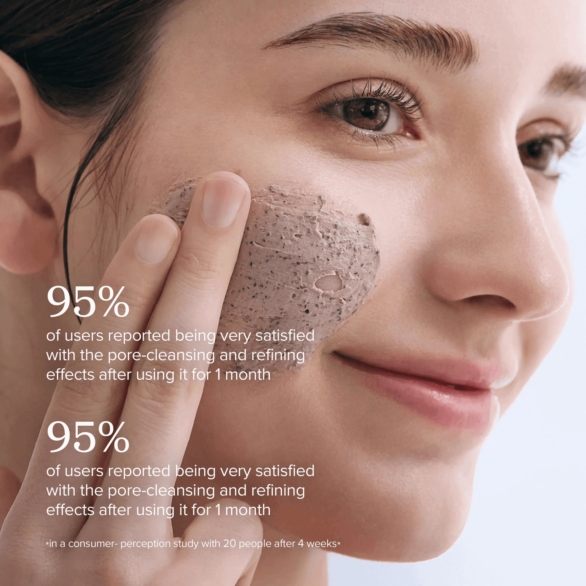 Woman applying Beauty of Joseon Red Bean Refreshing Pore Mask, showing 95% satisfaction in pore-cleansing effects.