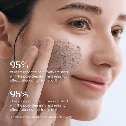 Woman applying Beauty of Joseon Red Bean Refreshing Pore Mask, showing 95% satisfaction in pore-cleansing effects.