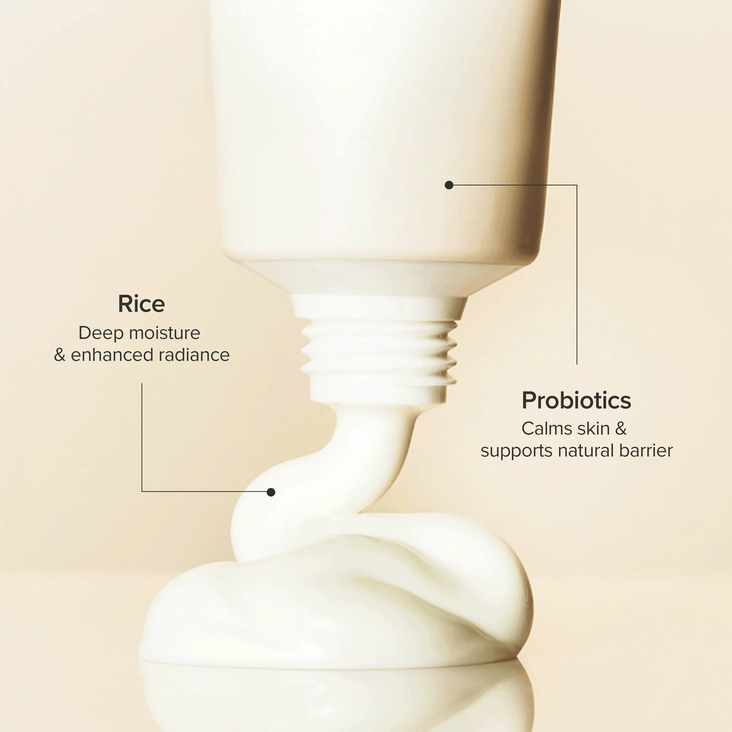 Creamy lotion of Beauty of Joseon Relief Sun Rice + Probiotics SPF50 highlighting rice and probiotics benefits.