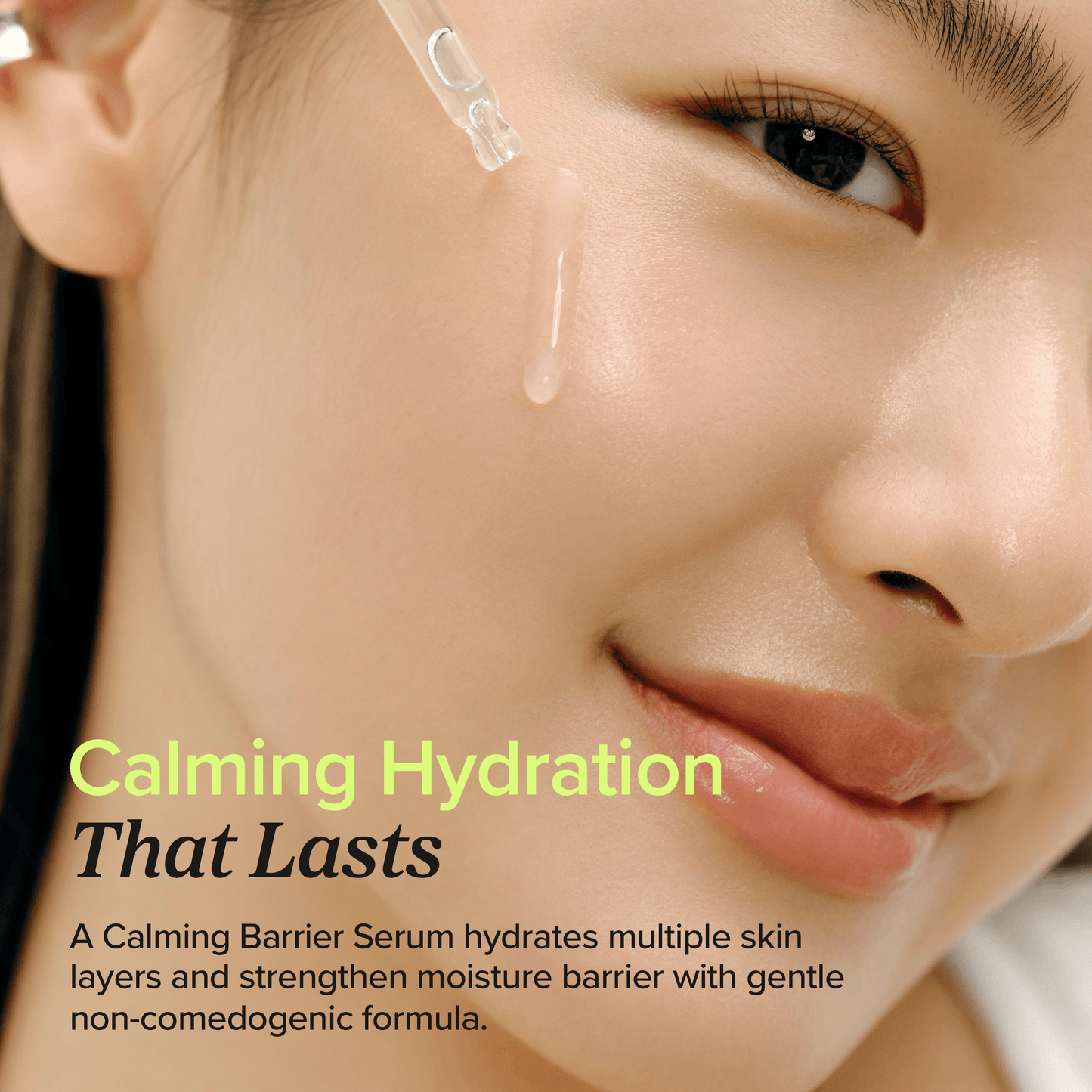 Beauty of Joseon Calming Serum Green Tea + Panthenol applied to skin for soothing hydration.