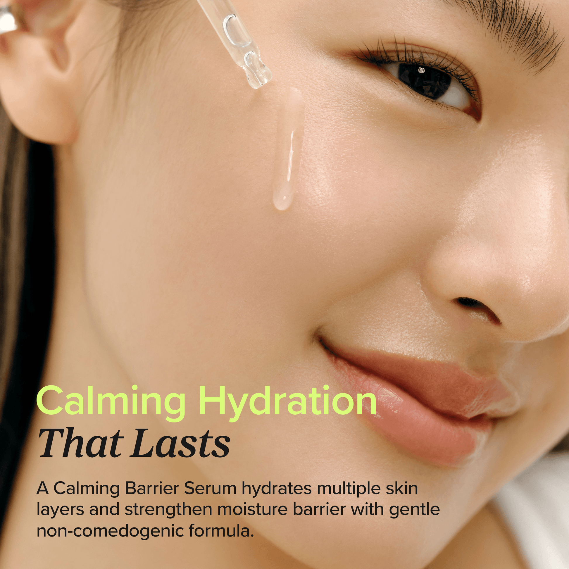 Beauty of Joseon Calming Serum Green Tea + Panthenol applied to skin for soothing hydration.