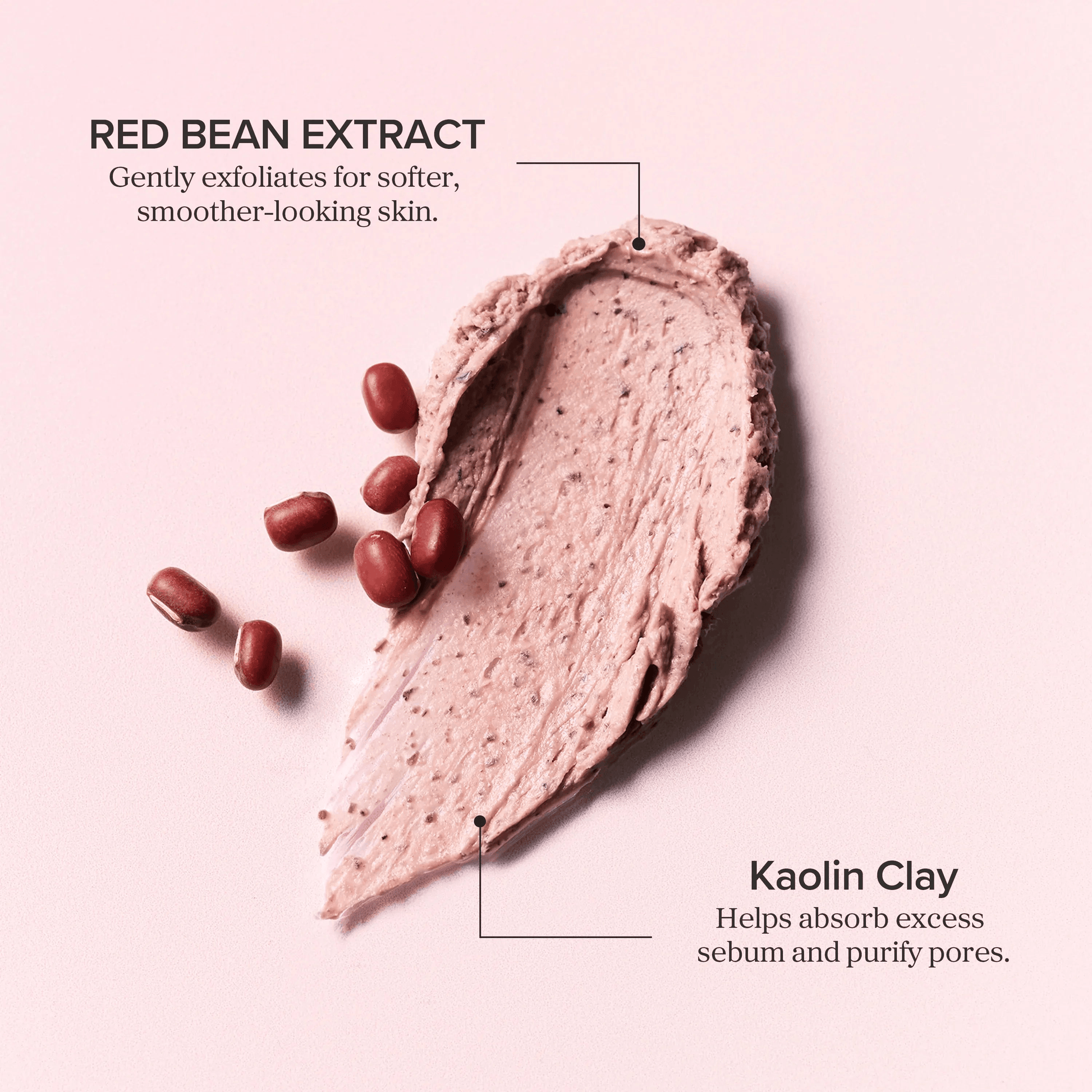 Beauty of Joseon Red Bean Refreshing Pore Mask shown with red bean extract and kaolin clay on a soft surface.