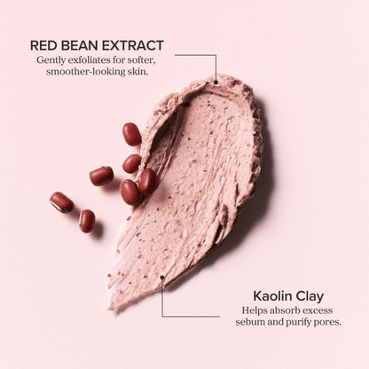 Beauty of Joseon Red Bean Refreshing Pore Mask shown with red bean extract and kaolin clay on a soft surface.