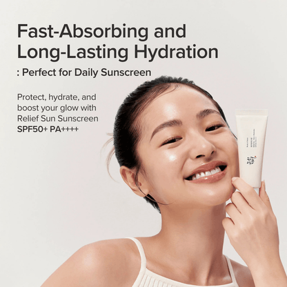 Beauty of Joseon Relief Sun Rice + Probiotics SPF50 PA++++, fast-absorbing and long-lasting hydration product.