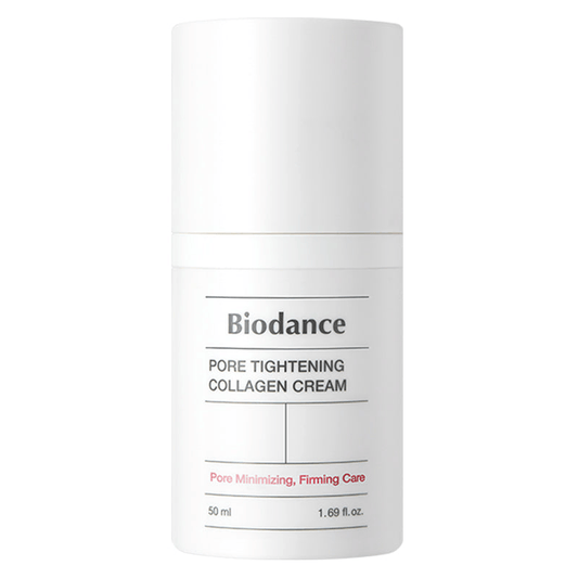 Biodance Pore Tightening Collagen Cream in white packaging, 50 ml, for pore minimizing and firming care.