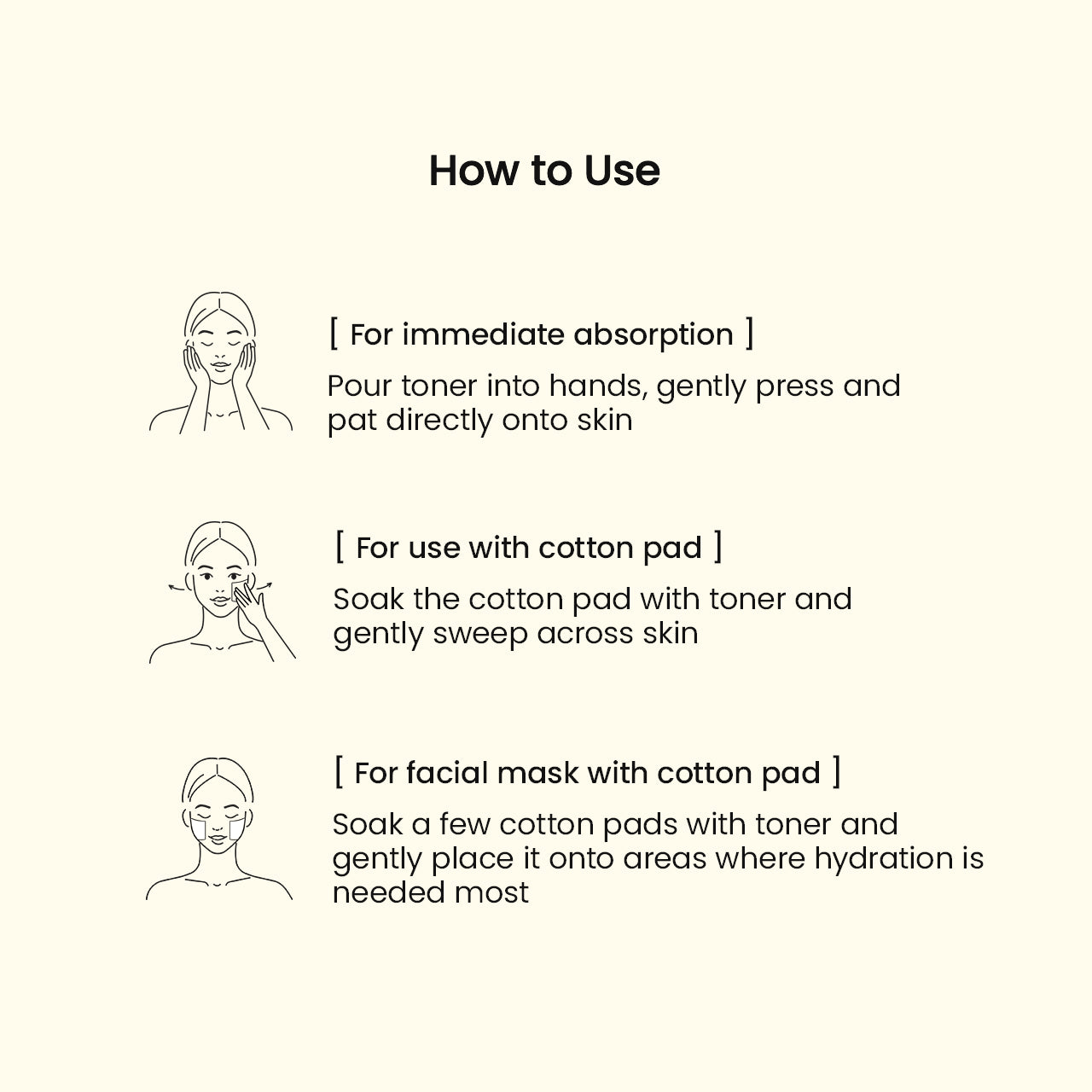 How to use Biodance First Synergy Toner for immediate absorption, with cotton pad, and for facial mask application.