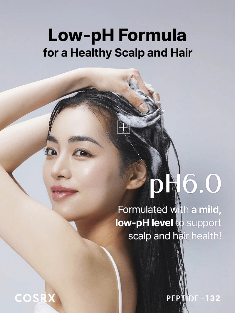 COSRX PEPTIDE-132 Ultra Perfect Hair Bonding Shampoo promoting low-pH formula for healthy scalp and hair.
