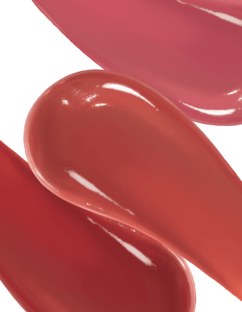 Swatches of ICD Makeup Butter Lip Tint in semi-matte finishes showcasing vibrant colors and glossy texture.