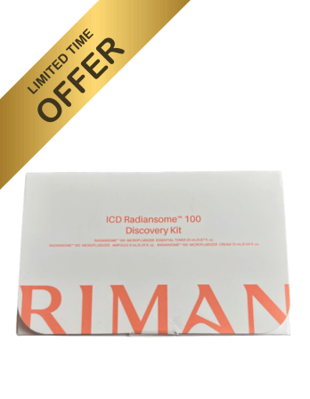 ICD Radiansome 100 Discovery Kit packaging with a limited time offer banner and Riman branding.