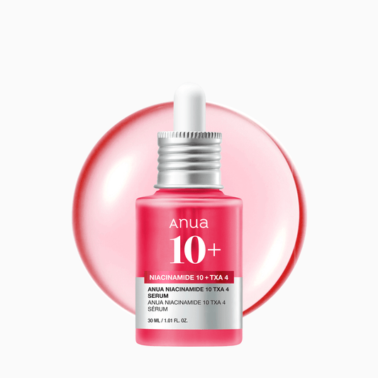 Anua Niacinamide 10 TXA 4 Serum in a glass bottle with a dropper, highlighting skin brightening benefits.
