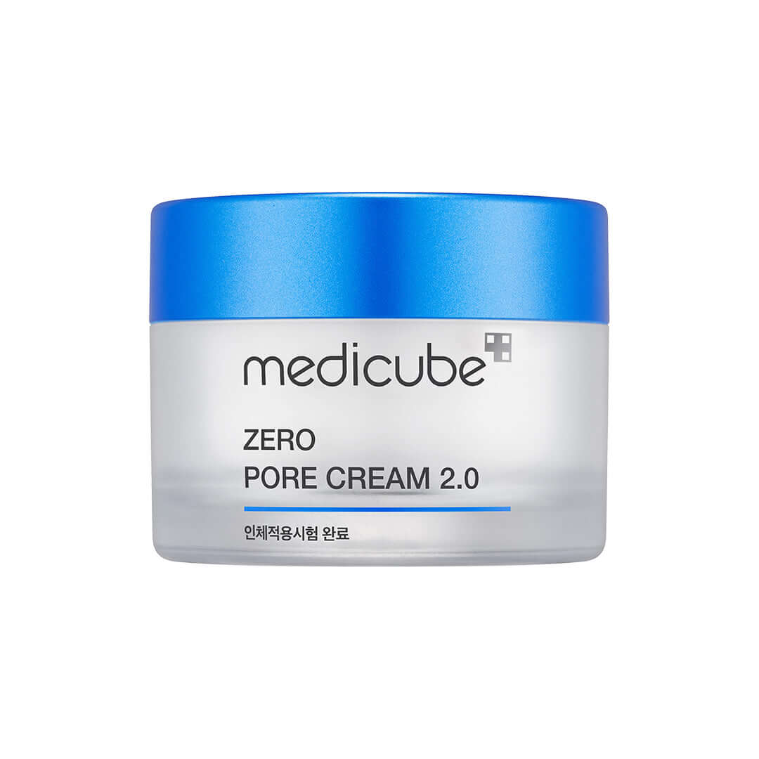 Medicube Zero Pore One-day Cream moisturizer in a jar with blue lid for pore care and hydration.
