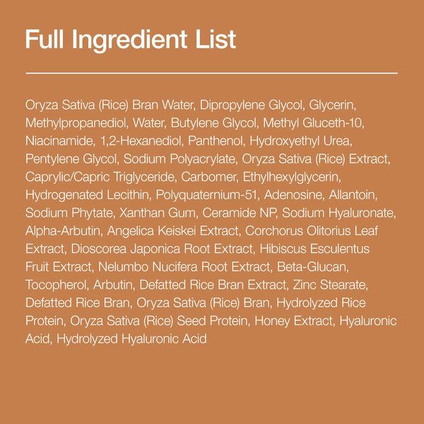 Full ingredient list for Anua 7 Rice Ceramide Hydrating Barrier Serum, including various moisturizing components and extracts.
