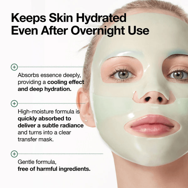Anua Heartleaf 77 Soothing Mask on a model demonstrating hydration benefits and calming effects.