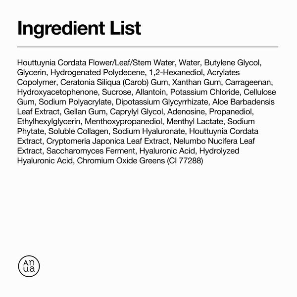 Anua Heartleaf 77 Soothing Mask ingredient list including Houttuynia Cordata and Aloe Barbadensis.