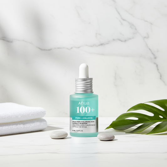 Anua PDRN Hyaluronic Acid Capsule 100 Serum in a glass bottle with dropper, designed for skin hydration and rejuvenation.